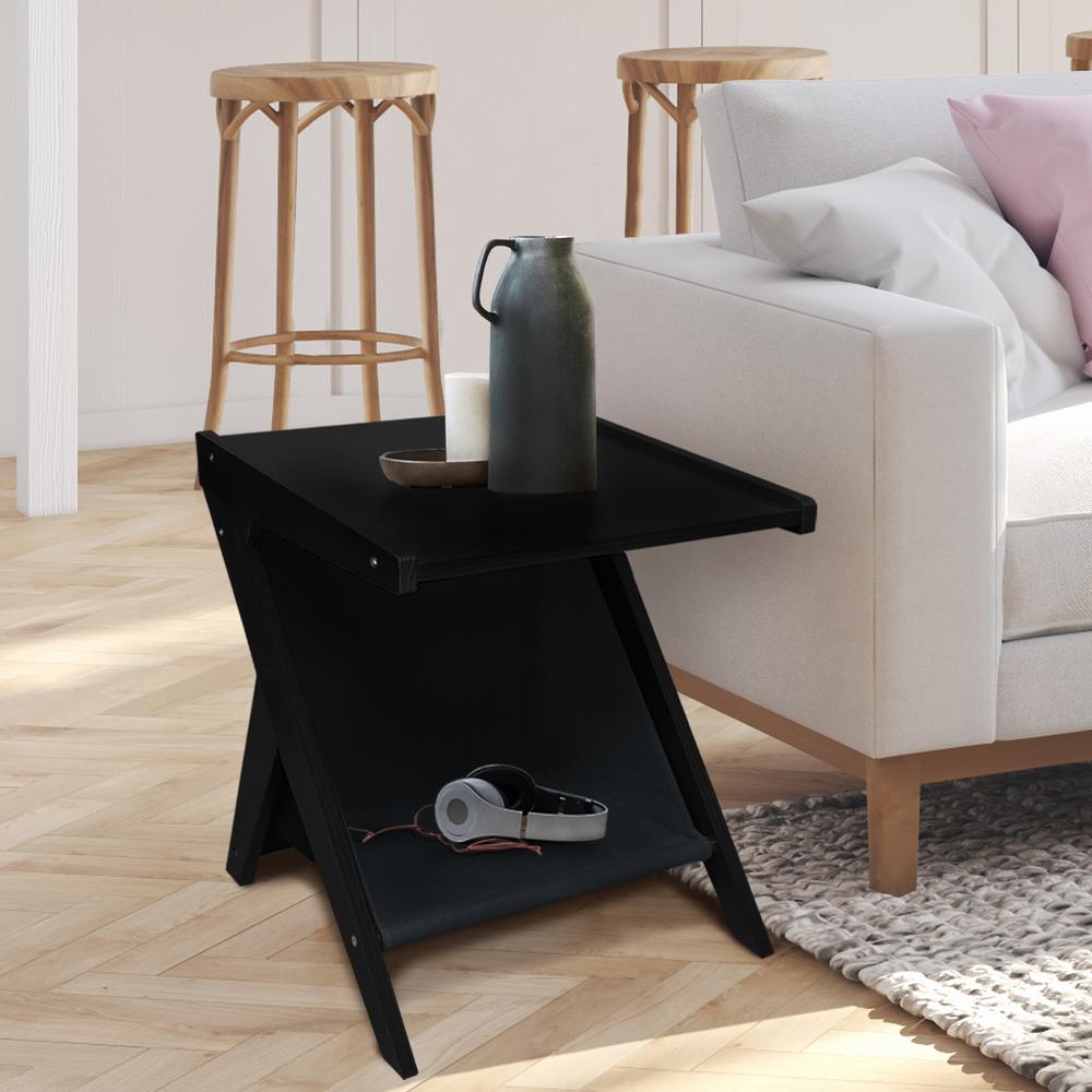 Casual Home Z-Shaped Sofa Side Table with Canvas Storage Basket - Black. Picture 8