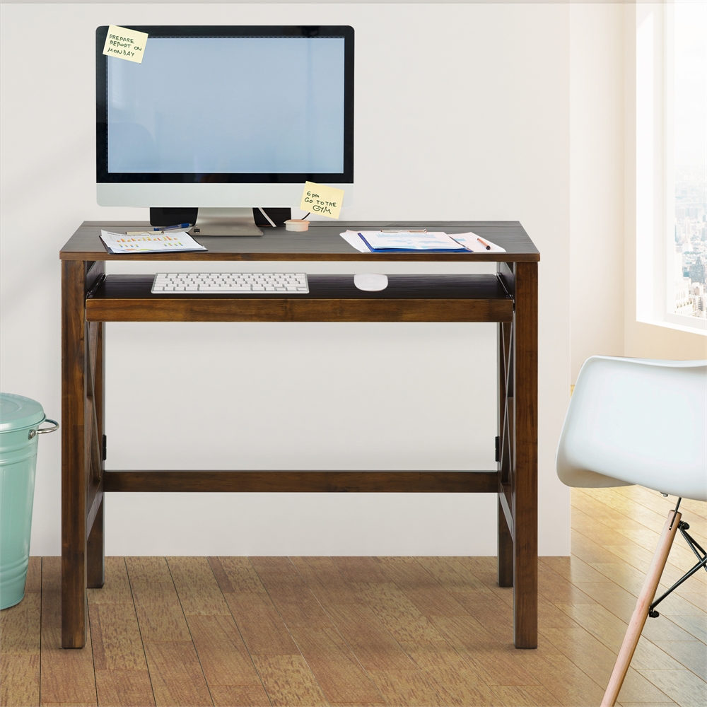 Montego Folding Desk with Pull-Out-Warm Brown. Picture 9