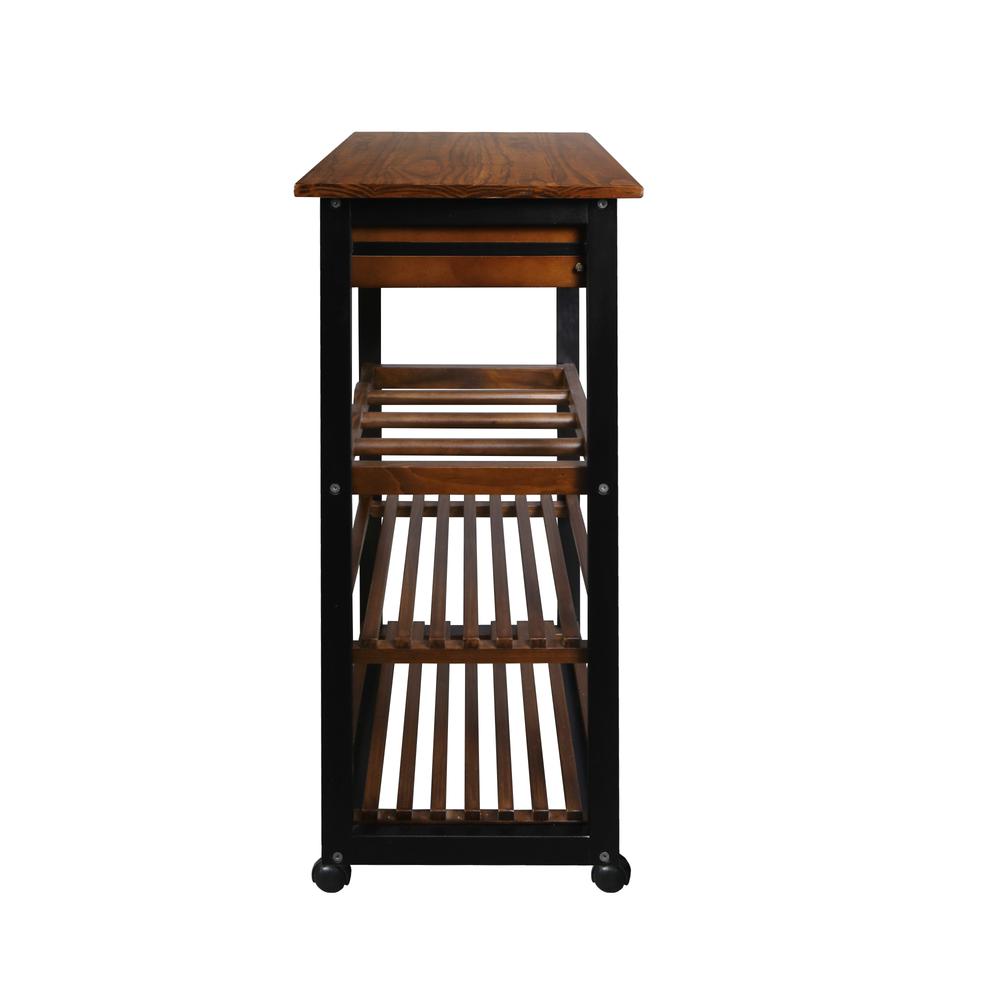 Solid Wood Small 4-Tier Rolling Kitchen Cart with Wine Rack and Drawer. Picture 2
