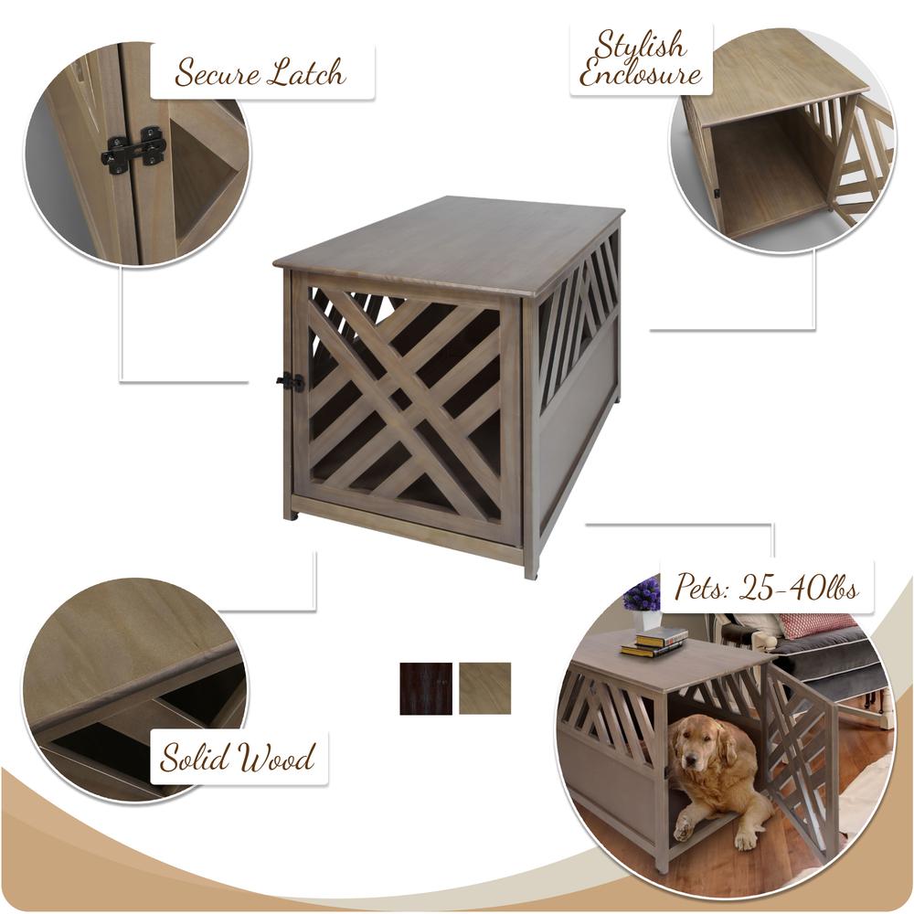 Modern Lattice Wooden Pet Crate End Table - Espresso. Picture 15
