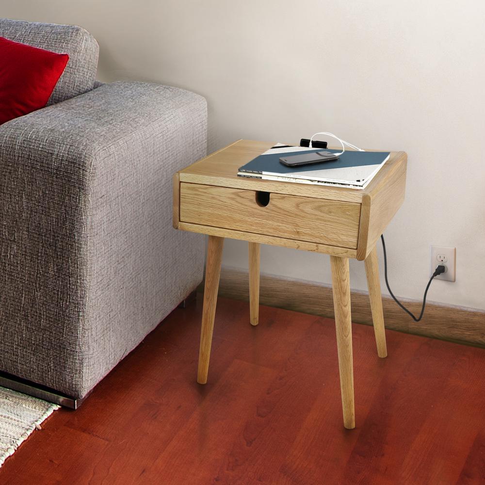 Freedom Nightstand/End Table with USB Ports Made of Solid American Oak. Picture 11
