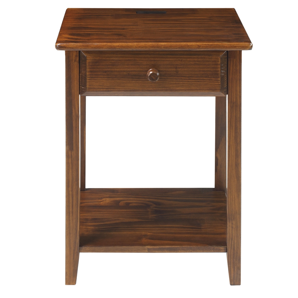 Night Owl Night Stand with USB Port-Warm Brown. Picture 1