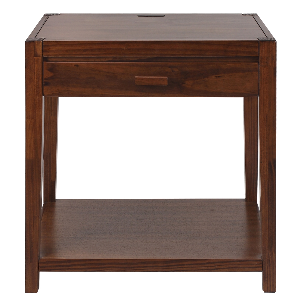 Notre Dame Night Stand with USB Port-Warm Brown. Picture 1