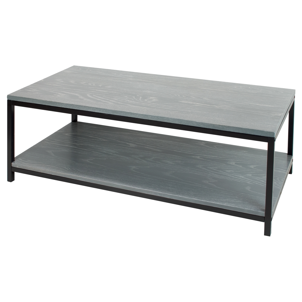 American Trails Studio Coffee Table with Solid Red Oak Top and Shelf - Gray Wash. Picture 2