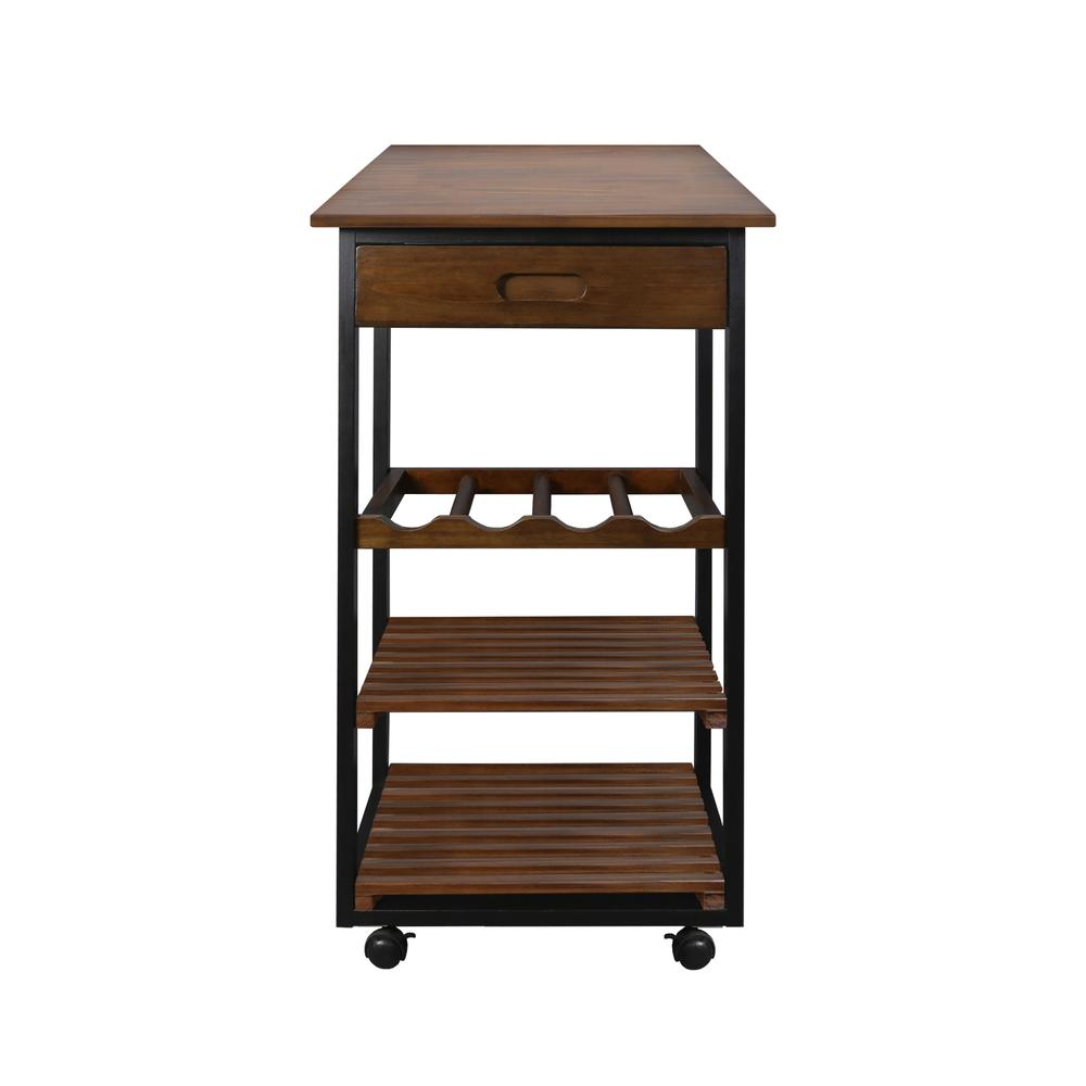 Solid Wood Small 4-Tier Rolling Kitchen Cart with Wine Rack and Drawer. Picture 1