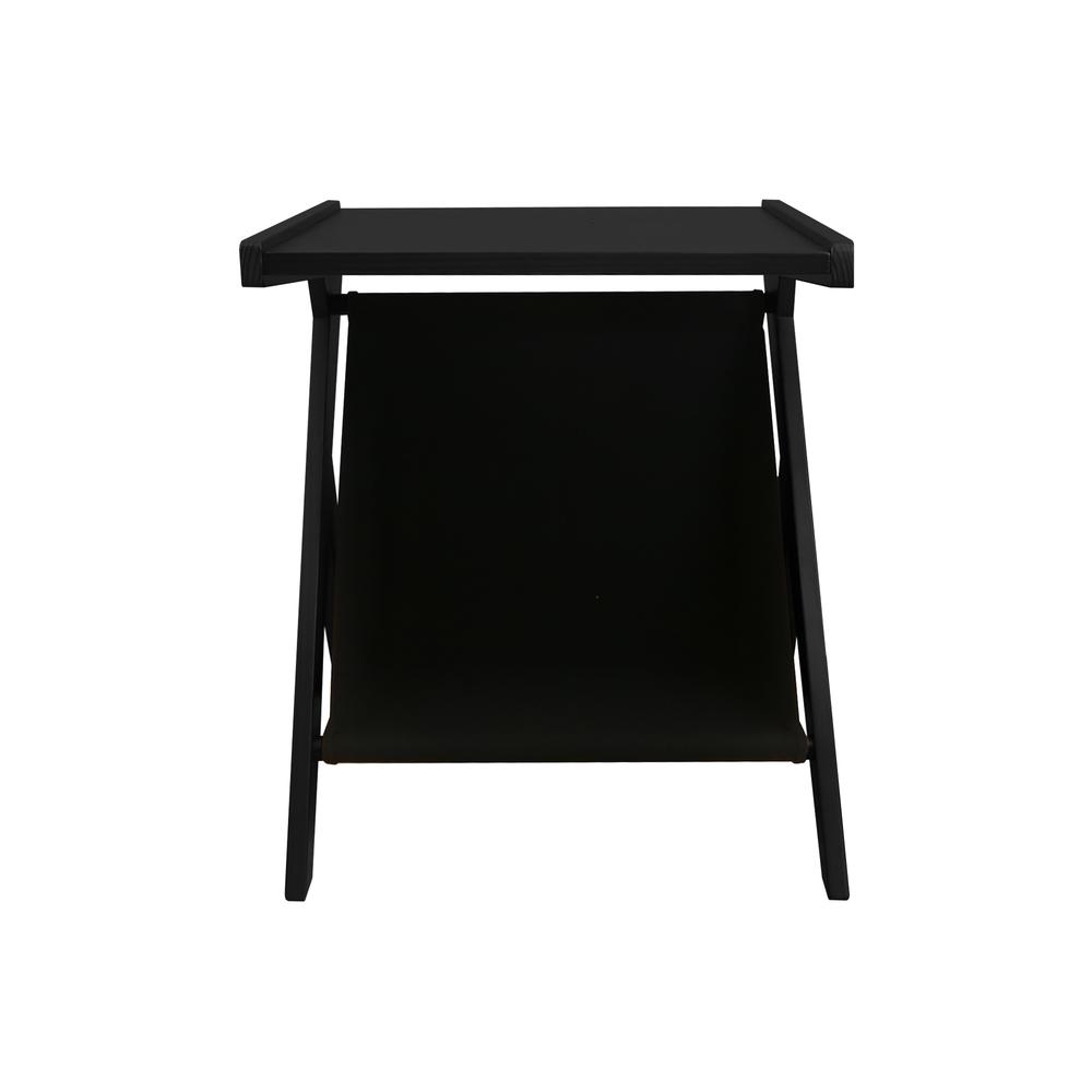 Casual Home Z-Shaped Sofa Side Table with Canvas Storage Basket - Black. Picture 1