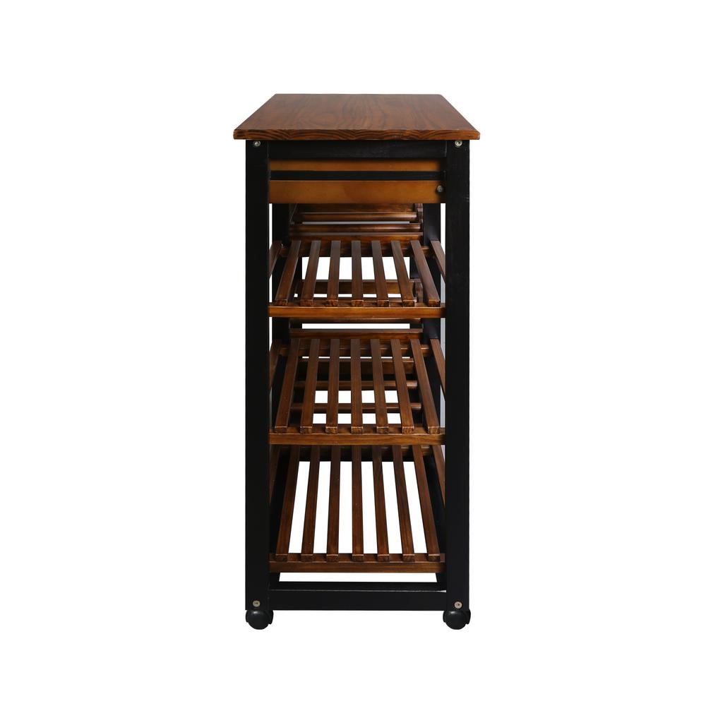 Solid Wood 28" Wide Rolling Kitchen Island Trolley with Wine Rack and Drawer. Picture 2