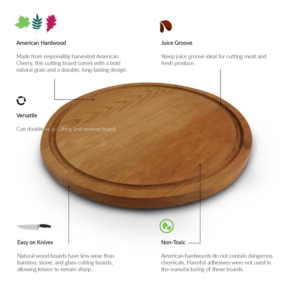 Delice Cherry Round Cutting Board with Juice Drip Groove. Picture 14