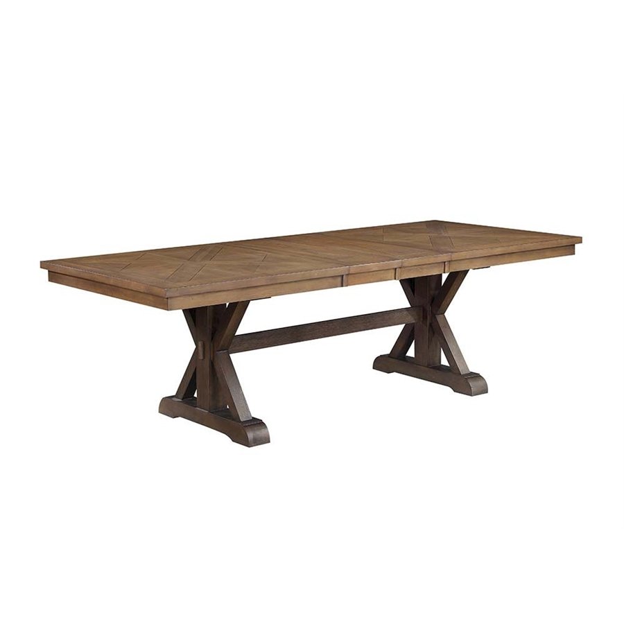 ACME Pascaline Dining Table, Gray Fabric, Rustic Brown & Oak Finish. Picture 1