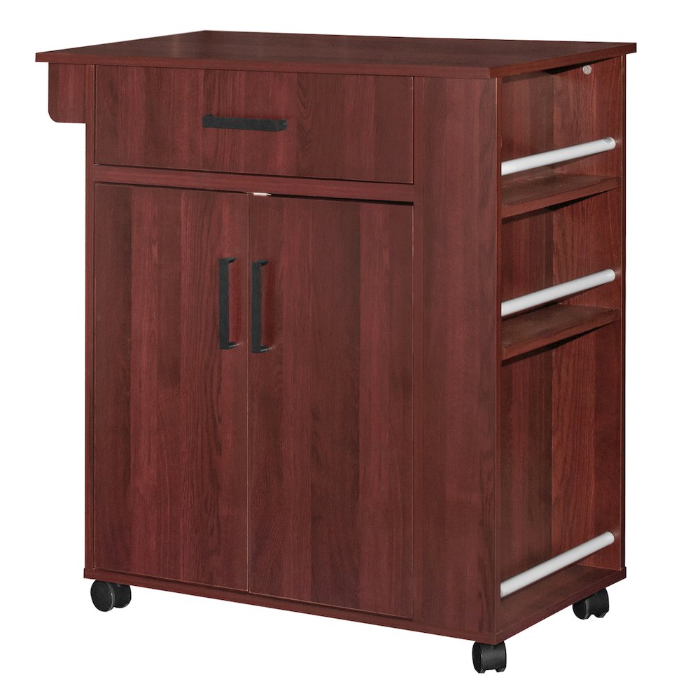 Better Home Products Shelby Rolling Kitchen Cart with Storage Cabinet - Mahogany. Picture 3