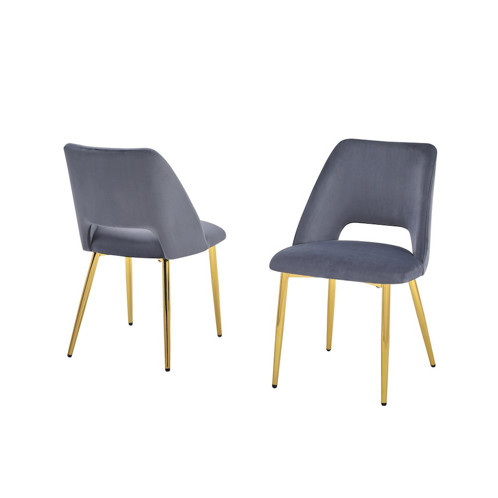 Dark Grey Velvet Dining Side Chair Openback, Chrome Gold, Set of 2. Picture 1