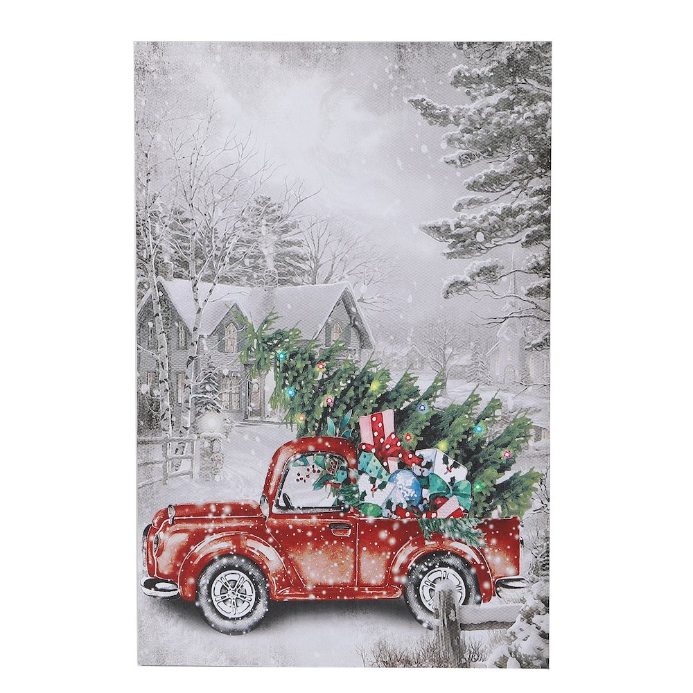 Christmas Vintage Truck Canvas Print with LED Lights. Picture 2