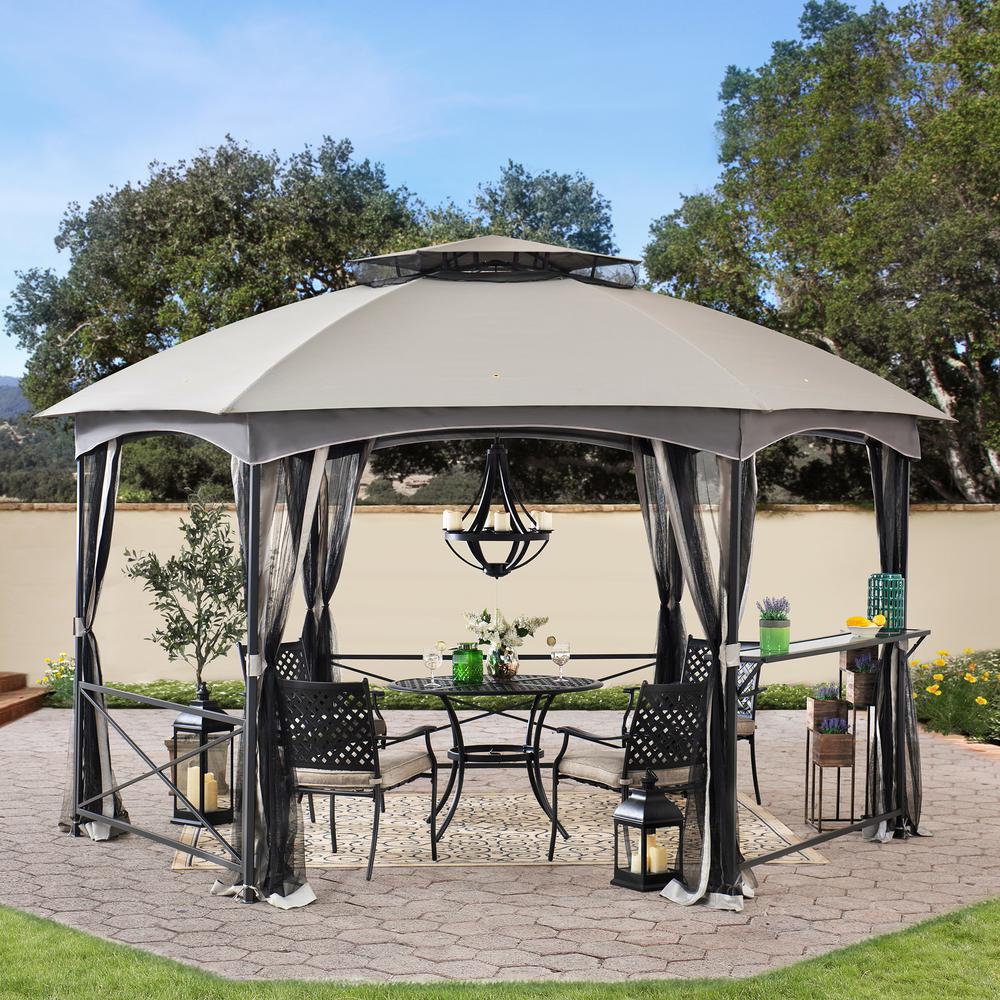 Sunjoy 14.7 ft. x 14.7 ft. 2-tone Gray Hexagon Steel Gazebo with 2-tier Dome Roof. Picture 10