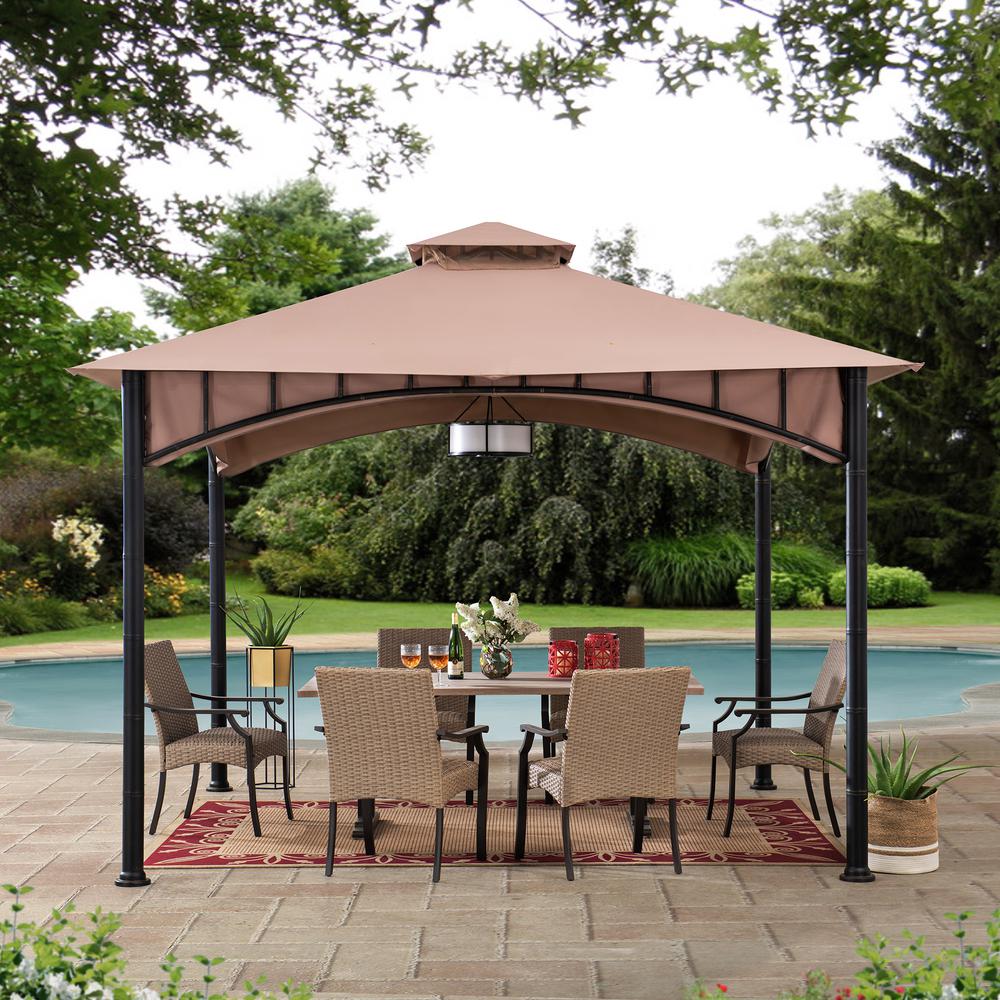 Outdoor Patio Black Bamboo Shape Steel Frame 2-Tier Soft Top Gazebo with Canopy. Picture 5