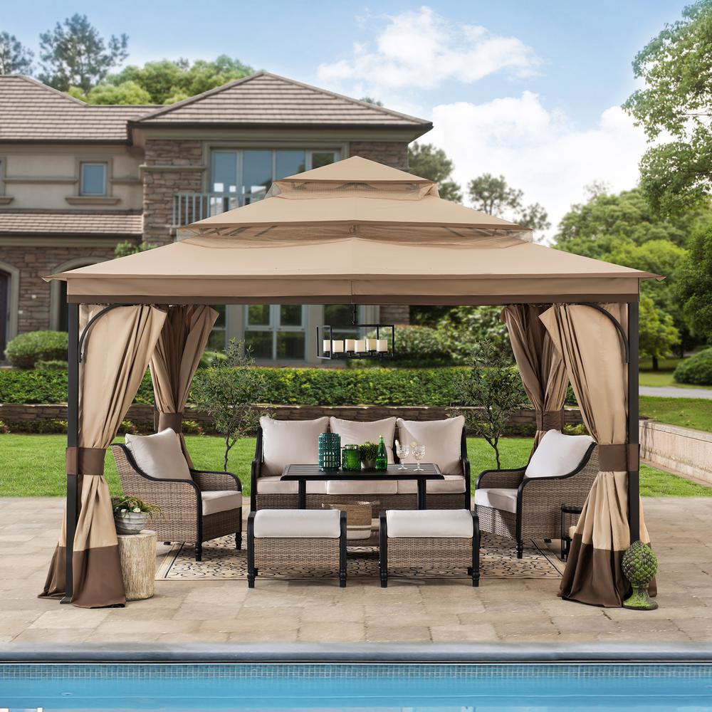 13 ft. x 13 ft. Steel Gazebo with 3-tier Tan and Brown Canopy. Picture 10