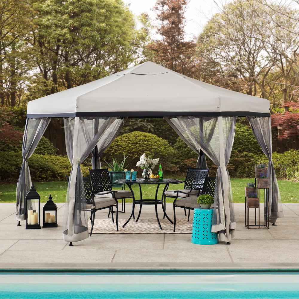 11 ft. x 11 ft. Gray and Black 2-tone Pop Up Portable Hexagon Steel Gazebo. Picture 8