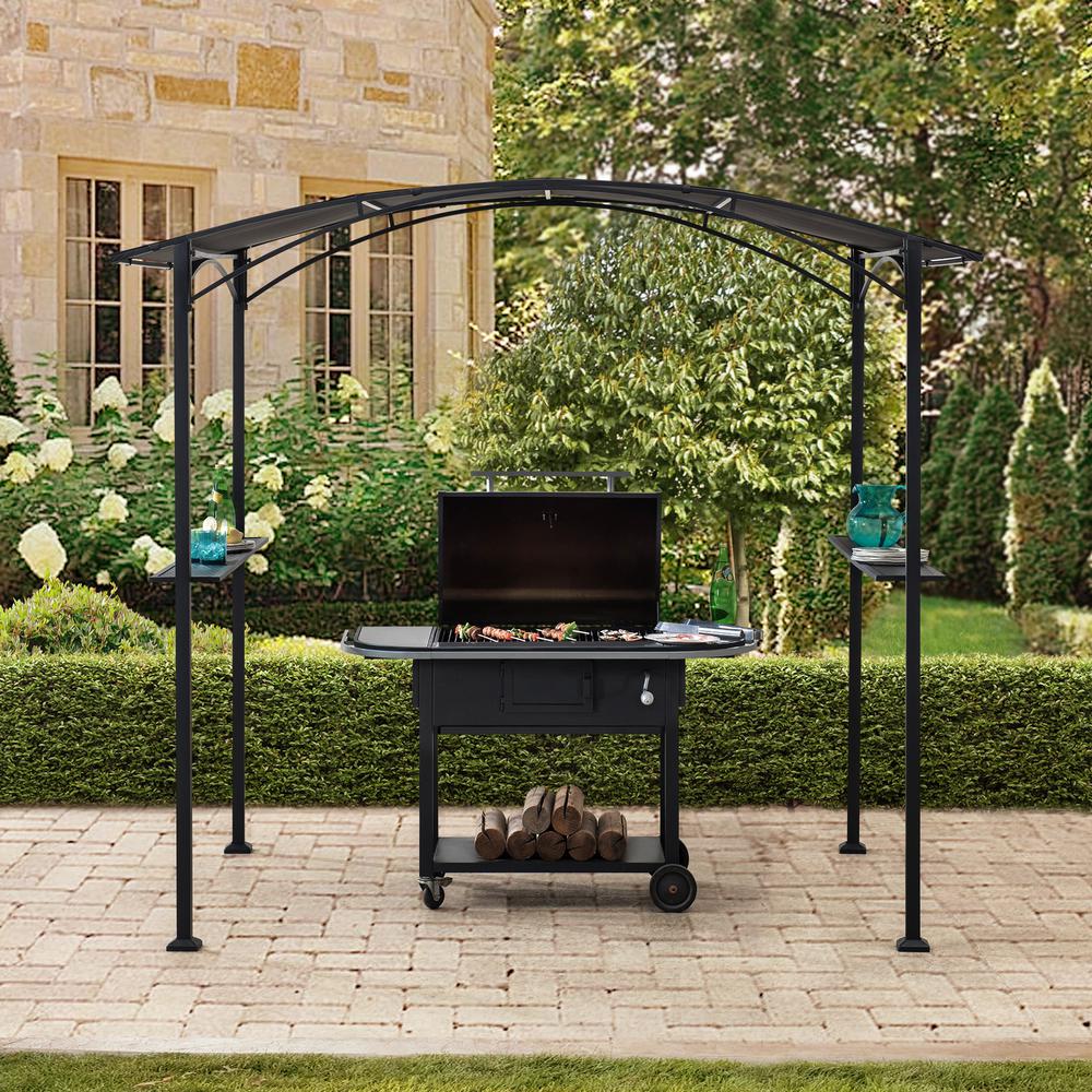 Sunjoy 5 ft. x 8 ft. Black Steel Grill Gazebo with Black Arch Canopy. Picture 8
