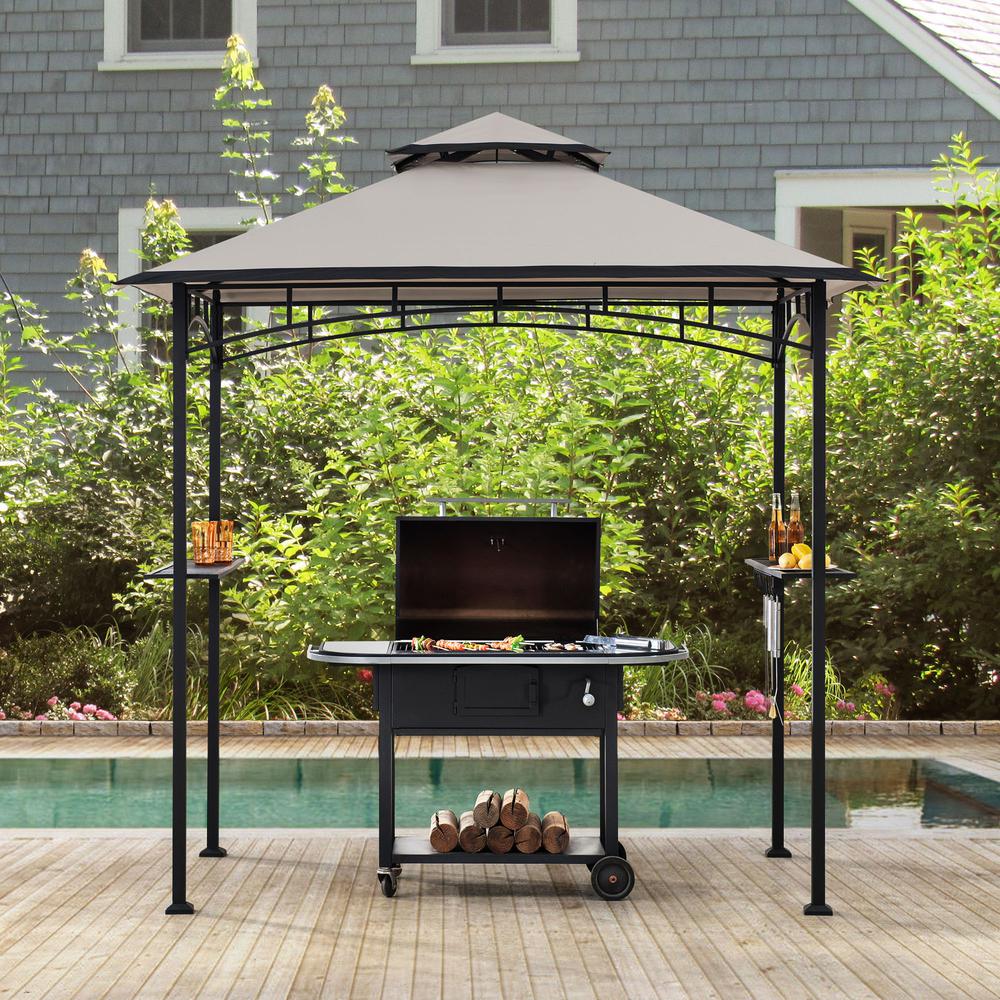 5 ft. x 8 ft. Black Steel 2-tier Grill Gazebo with Gray and Black Canopy. Picture 8