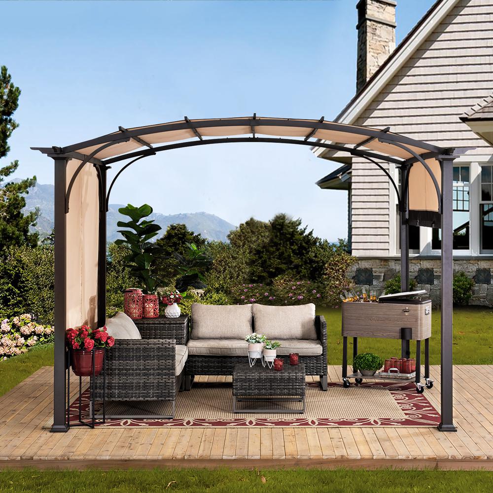 Pergola with Adjustable Canopy for Patio, Backyard, and Garden, Tan & Brown. Picture 18