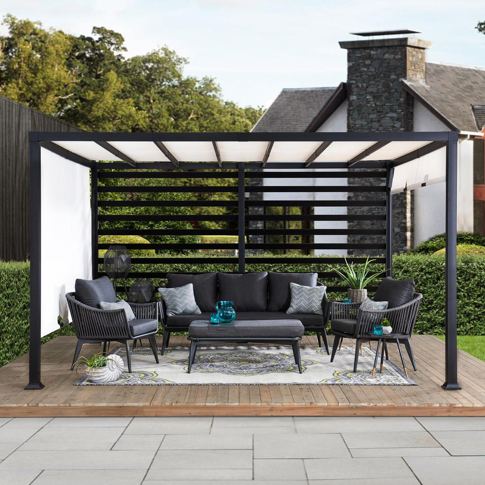 10 ft. x 12 ft. Modern Metal Pergola with White Adjustable Garden Shade. Picture 6