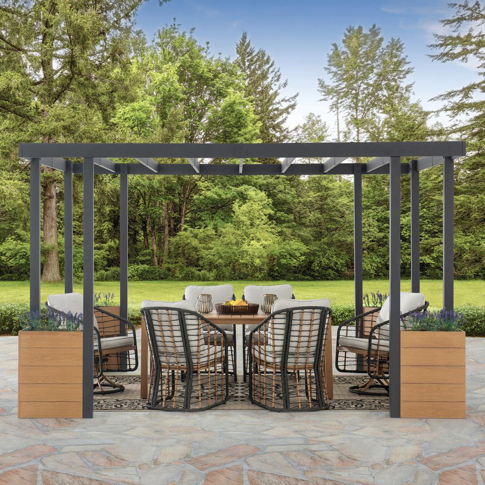 Sunjoy Marbella 10 x 12ft. Outdoor Patio Black Steel Frame Pergola with Planters. Picture 4