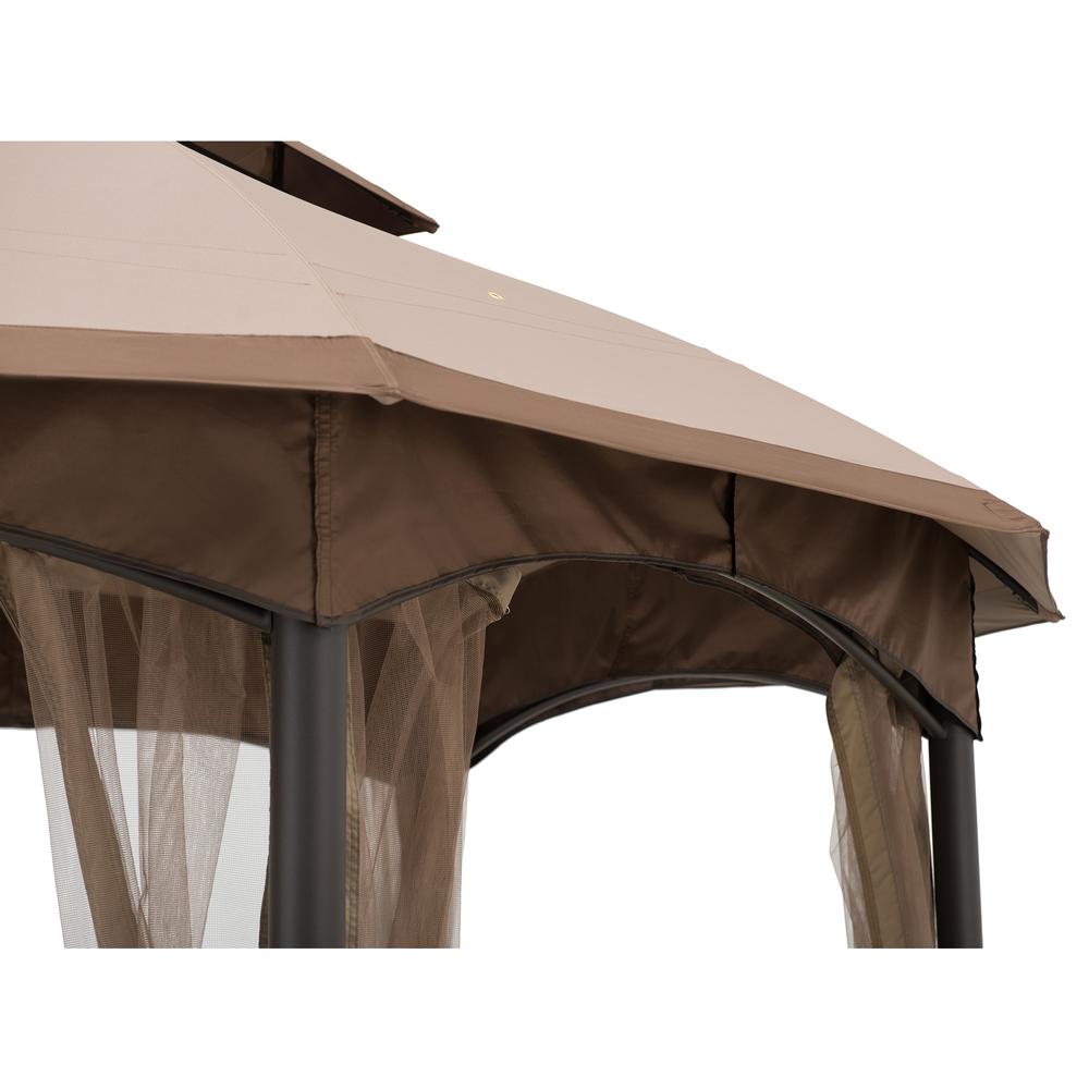 Sunjoy 13.5 ft. x 13.5 ft. Brown Steel Gazebo with 2-tier Tan and Brown Dome Canopy. Picture 3