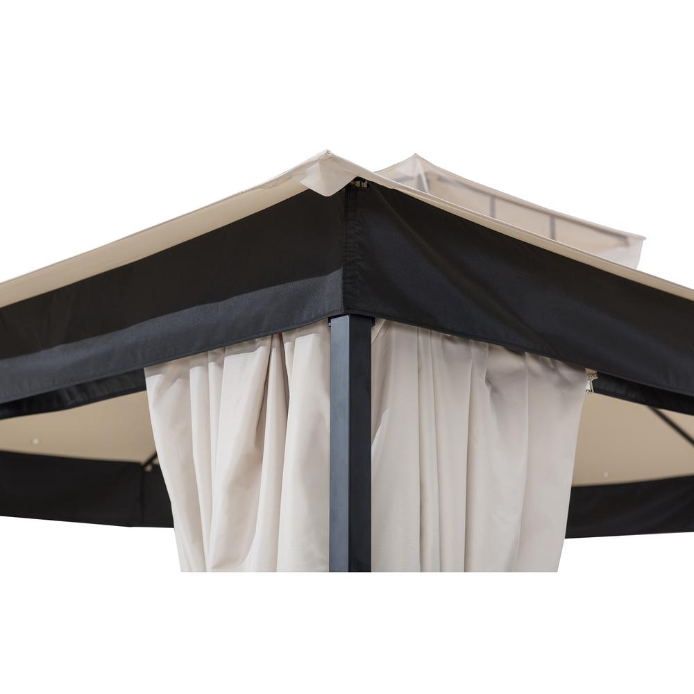 Sunjoy 11 ft. x 13 ft. Beige and Black Steel Gazebo with 2-tier Hip Roof. Picture 5