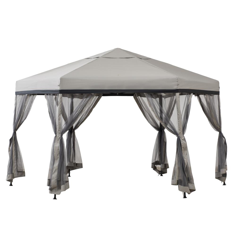 11 ft. x 11 ft. Gray and Black 2-tone Pop Up Portable Hexagon Steel Gazebo. Picture 3