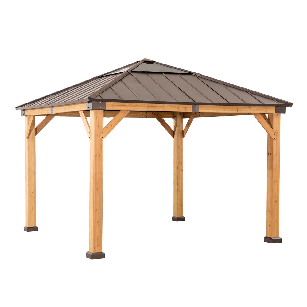 Outdoor Patio Cedar Framed Gazebo with Steel and Polycarbonate Hip Roof Hardtop. Picture 1
