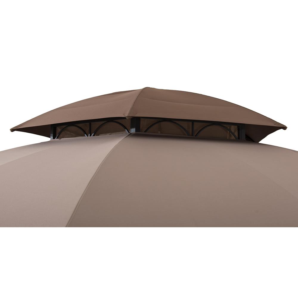 Sunjoy 13.5 ft. x 13.5 ft. Brown Steel Gazebo with 2-tier Tan and Brown Dome Canopy. Picture 4