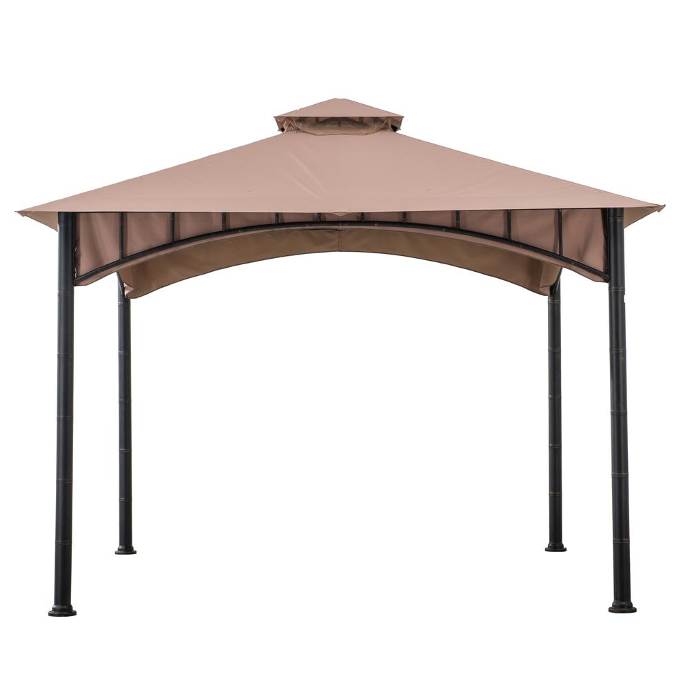Outdoor Patio Black Bamboo Shape Steel Frame 2-Tier Soft Top Gazebo with Canopy. Picture 2