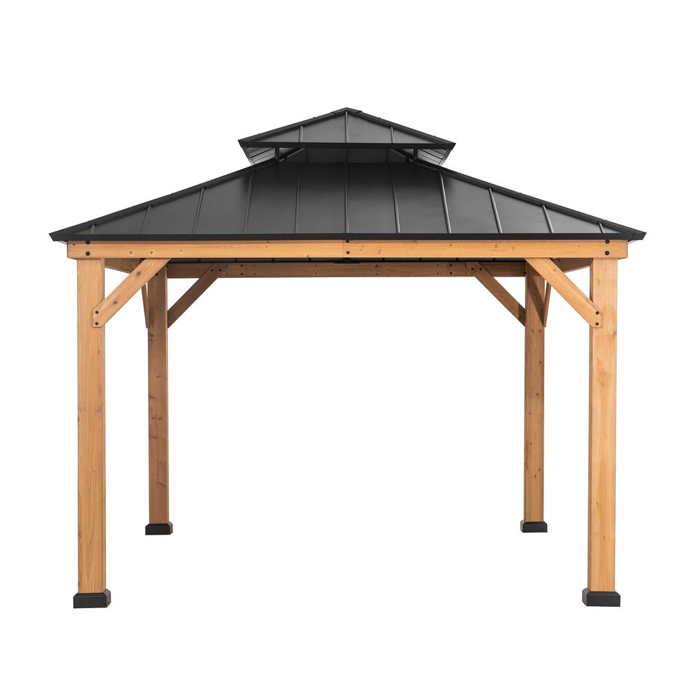 Outdoor Patio Cedar Framed Gazebo with Double Steel Hardtop Roof for Garden. Picture 1