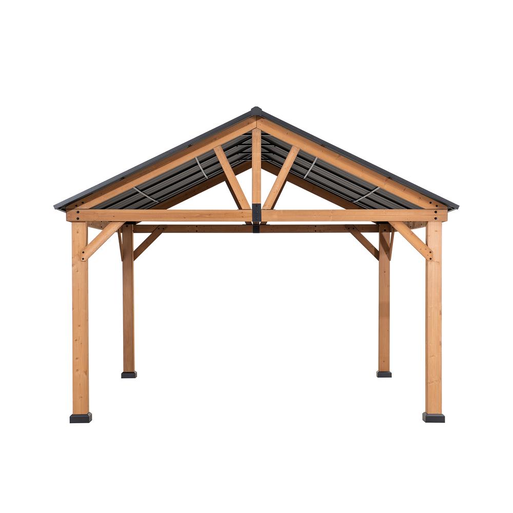Sunjoy 11 ft. x 13 ft. Cedar Framed Gazebo with Matte-Black Steel Gable Hardtop Roof. Picture 1