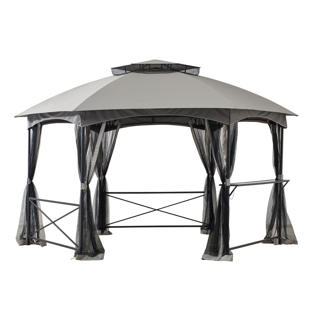 Sunjoy 14.7 ft. x 14.7 ft. 2-tone Gray Hexagon Steel Gazebo with 2-tier Dome Roof. Picture 3