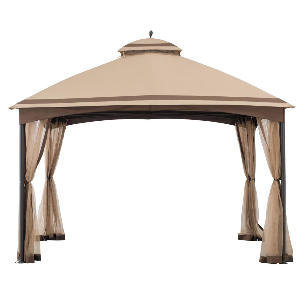 10.5 ft. x 13 ft. Tan and Brown 2-tier Steel Gazebo. Picture 2