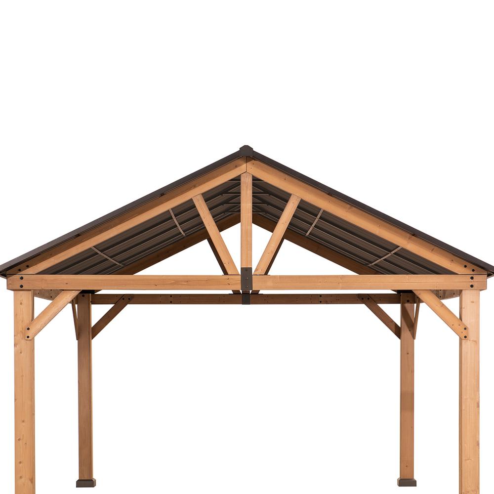 Gale Outdoor Patio Premium Cedar Wood Frame Gazebo with Steel Gable Hardtop Roof. Picture 2