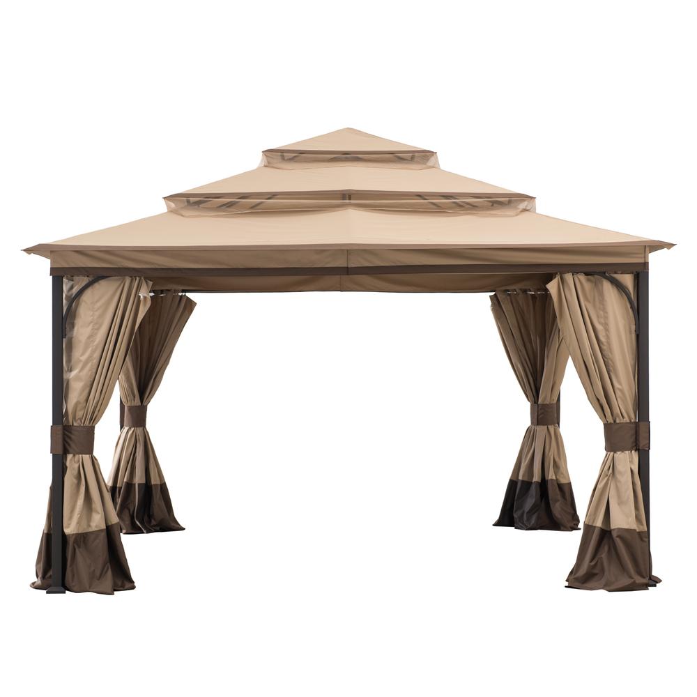 13 ft. x 13 ft. Steel Gazebo with 3-tier Tan and Brown Canopy. Picture 1