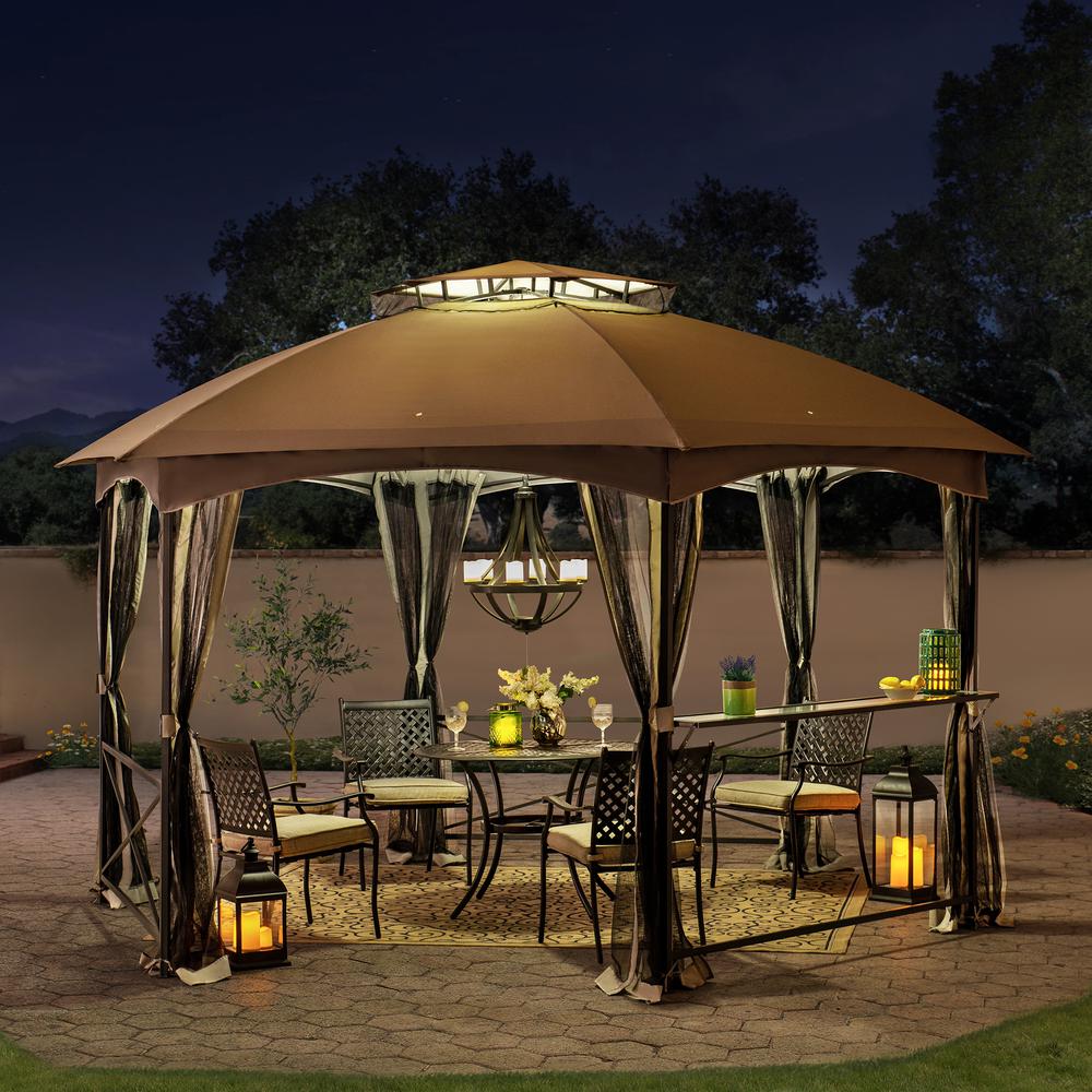 Sunjoy 14.7 ft. x 14.7 ft. 2-tone Gray Hexagon Steel Gazebo with 2-tier Dome Roof. Picture 11