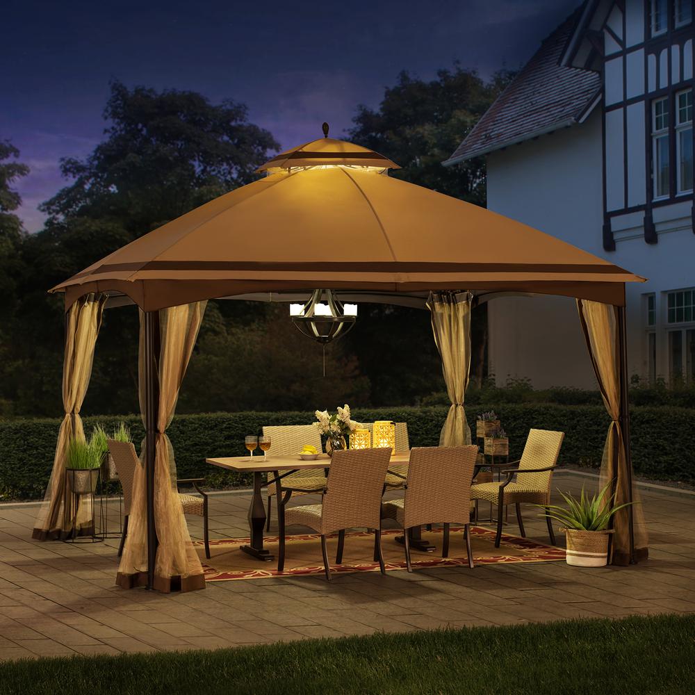 10.5 ft. x 13 ft. Tan and Brown 2-tier Steel Gazebo. Picture 10
