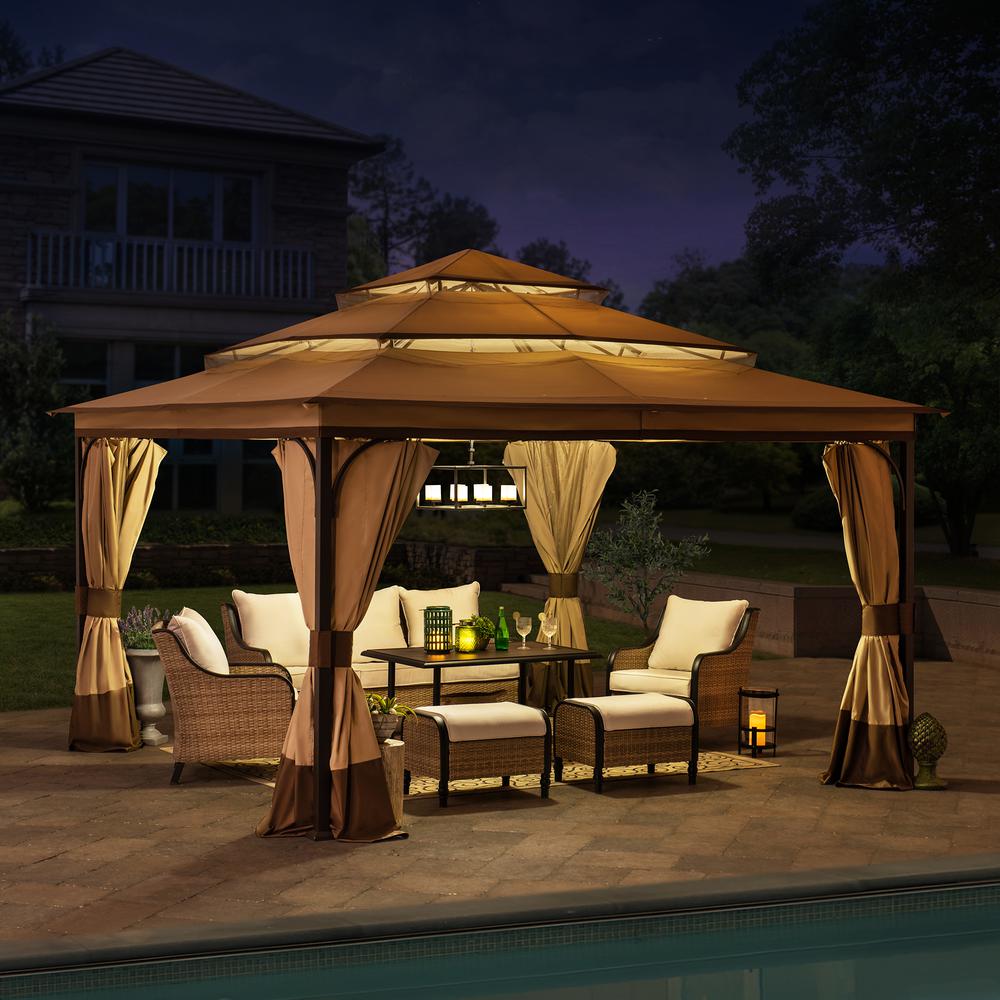 13 ft. x 13 ft. Steel Gazebo with 3-tier Tan and Brown Canopy. Picture 9