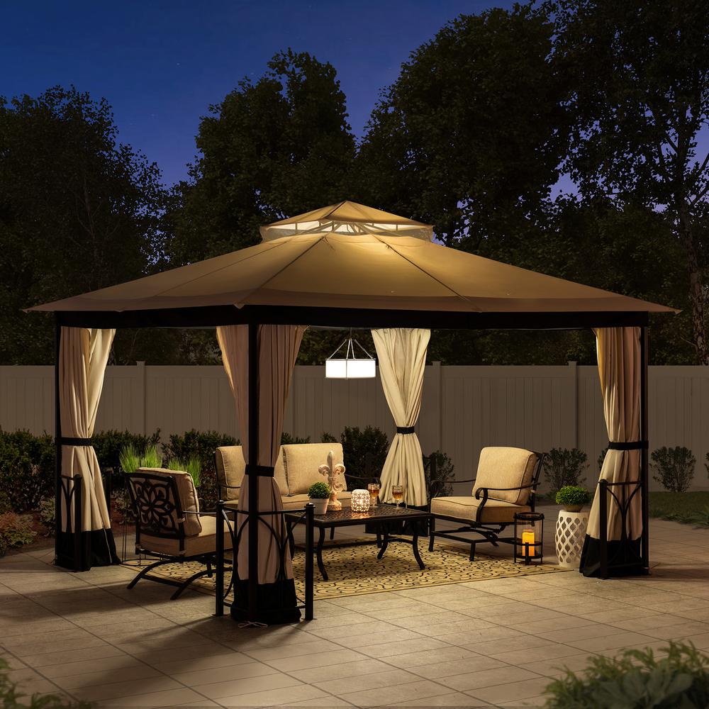 Sunjoy 11 ft. x 13 ft. Beige and Black Steel Gazebo with 2-tier Hip Roof. Picture 12