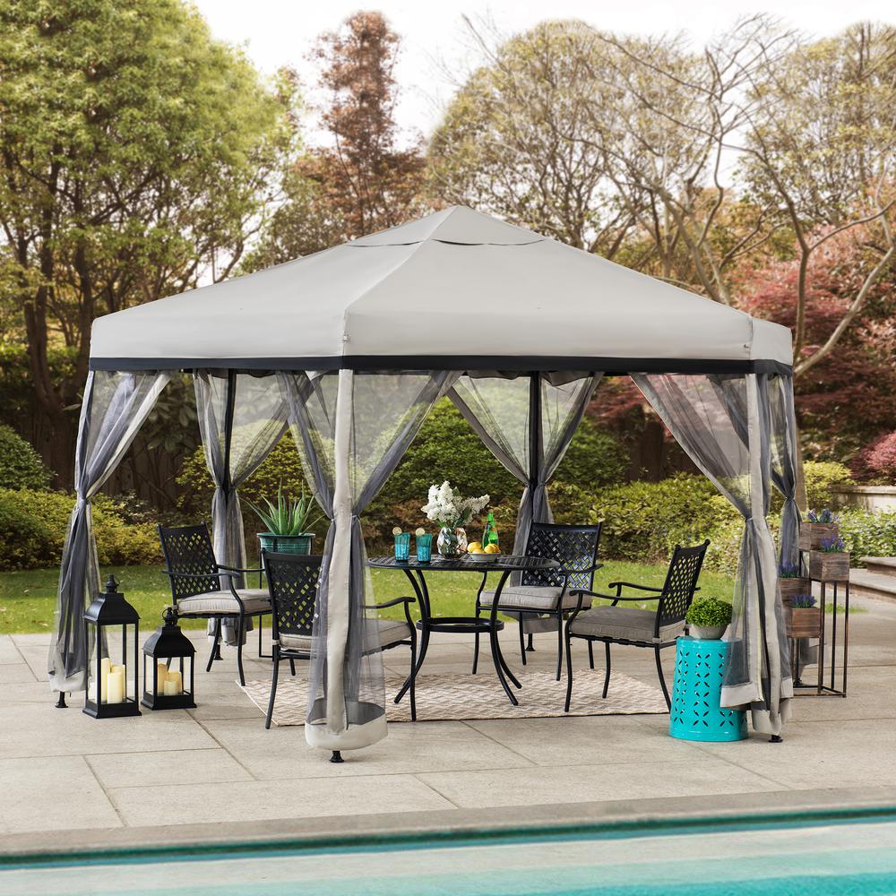 11 ft. x 11 ft. Gray and Black 2-tone Pop Up Portable Hexagon Steel Gazebo. Picture 7