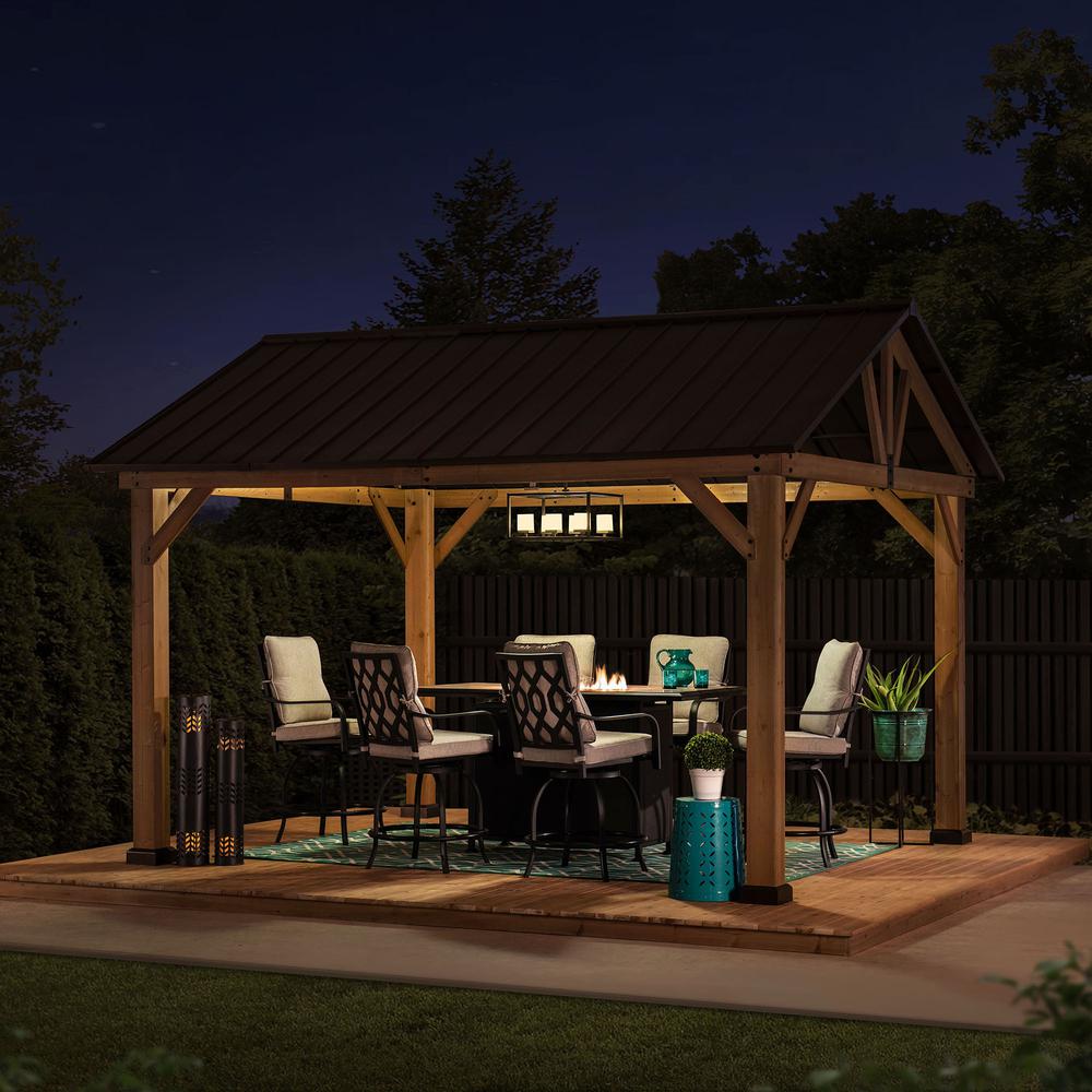 Gale Outdoor Patio Premium Cedar Wood Frame Gazebo with Steel Gable Hardtop Roof. Picture 7