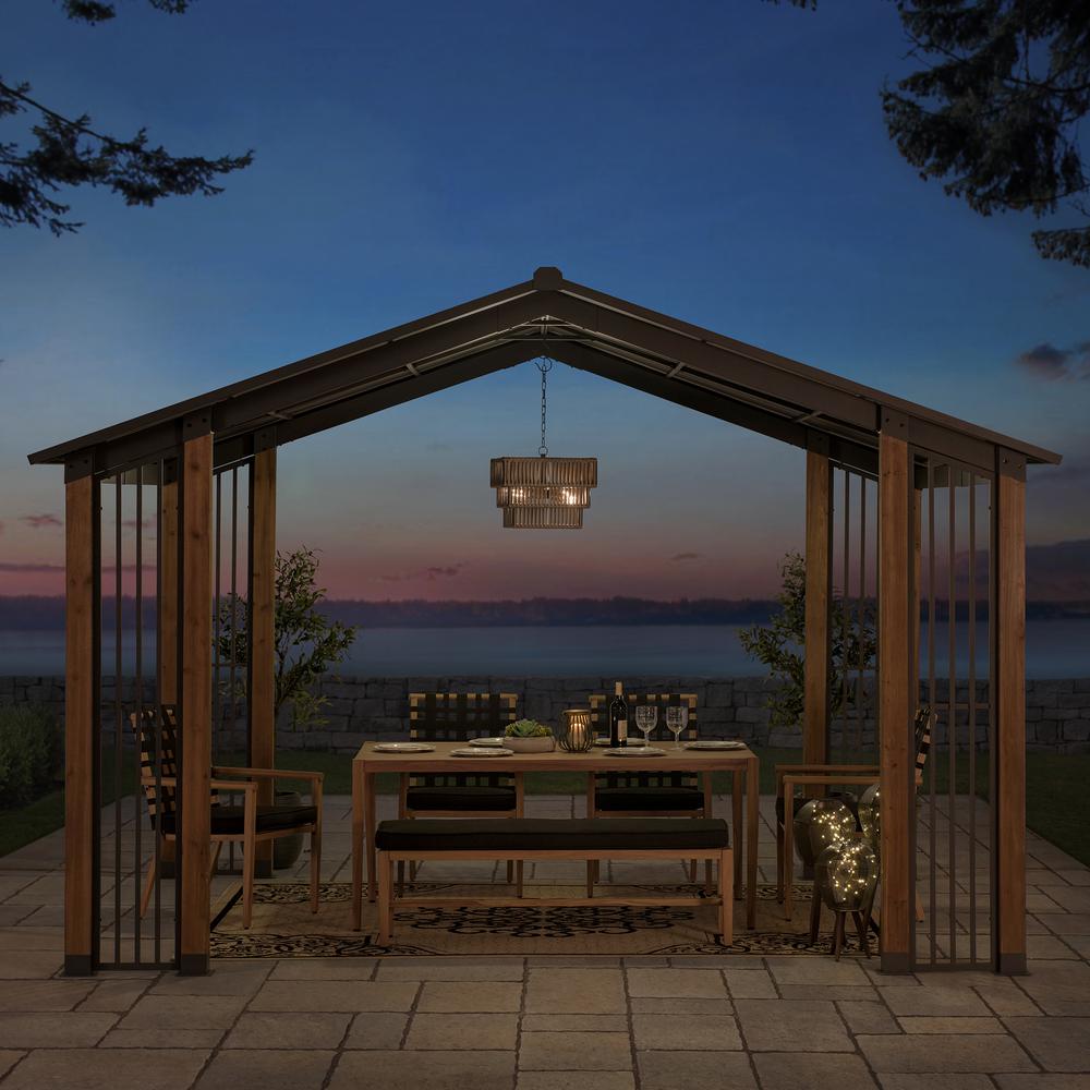 Outdoor Cedar Wood Frame Gazebo with Black Steel Hardtop Roof for Patio. Picture 7