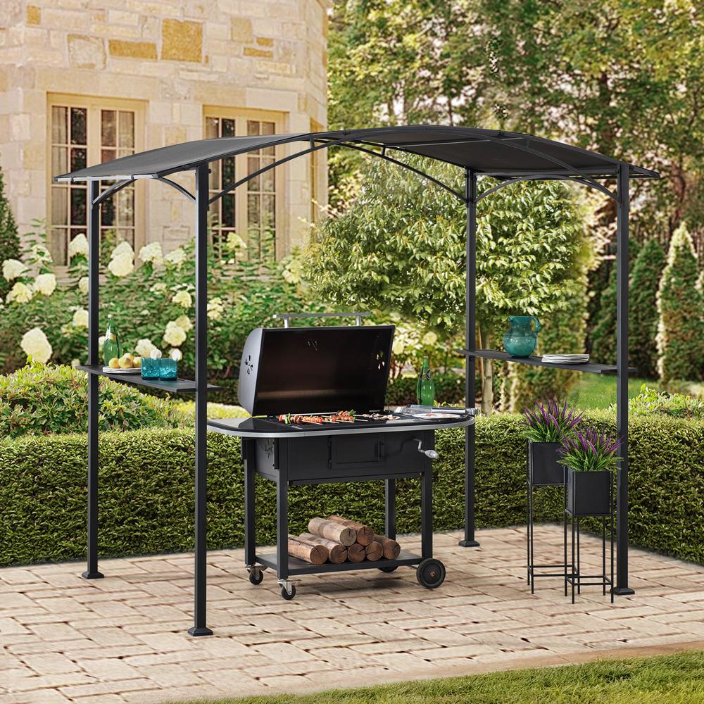 Sunjoy 5 ft. x 8 ft. Black Steel Grill Gazebo with Black Arch Canopy. Picture 7