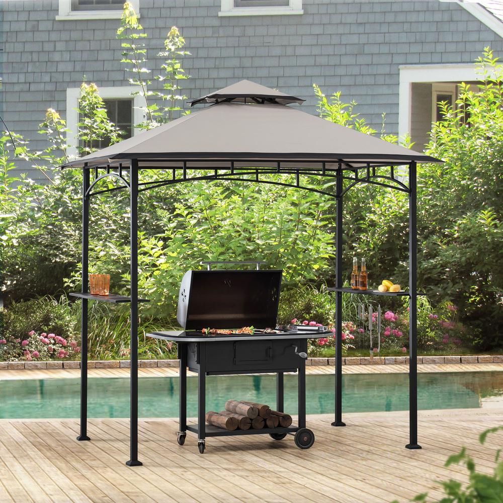 5 ft. x 8 ft. Black Steel 2-tier Grill Gazebo with Gray and Black Canopy. Picture 9