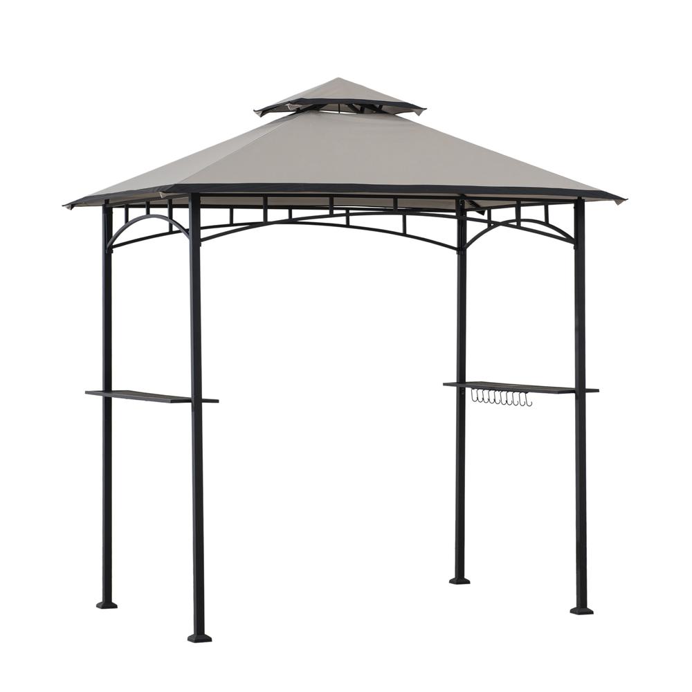 5 ft. x 8 ft. Black Steel 2-tier Grill Gazebo with Gray and Black Canopy. Picture 1