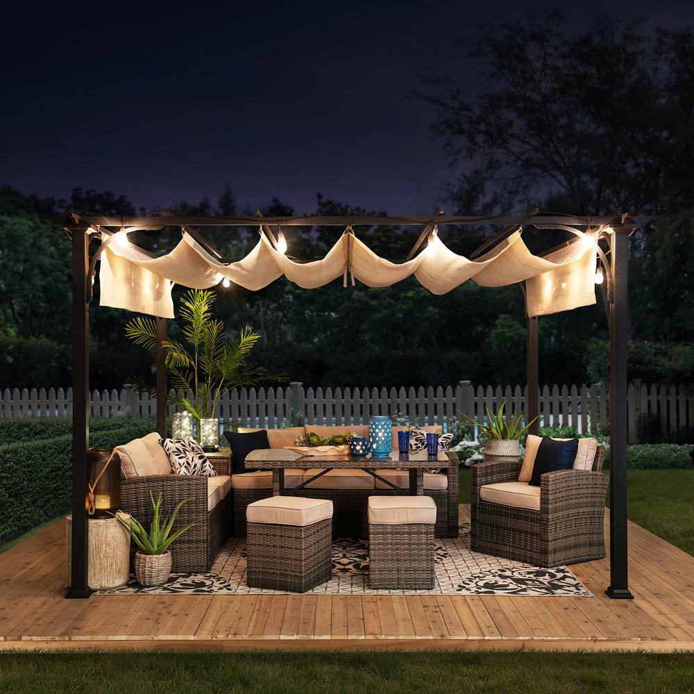 Sunjoy Jalen 12 x 9ft Patio Steel Frame Pergola with Retractable Canopy Shade. Picture 6