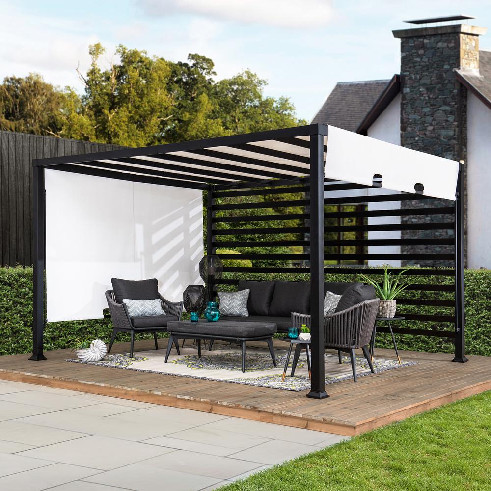 10 ft. x 12 ft. Modern Metal Pergola with White Adjustable Garden Shade. Picture 7