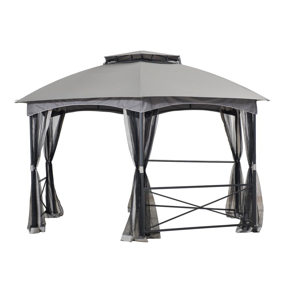 Sunjoy 14.7 ft. x 14.7 ft. 2-tone Gray Hexagon Steel Gazebo with 2-tier Dome Roof. Picture 2